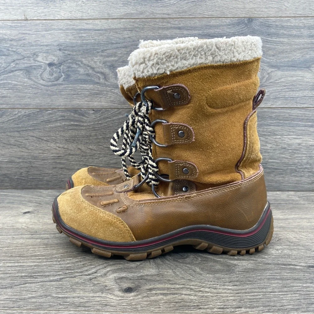Pajar Canada Winter Boots Womens 8-8.5 Brown Leather Suede Shearling Lined Zip